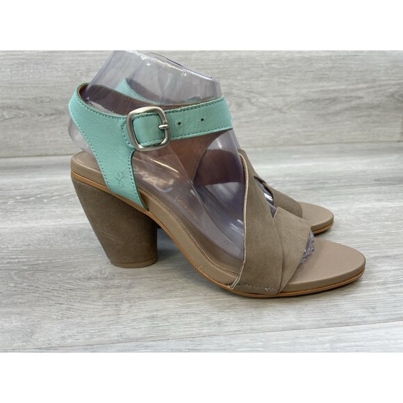 EMU Australia Ever Women's Brown Suede Turquoise Heel Sanal 8 Ankle Strap Shoes - Picture 1 of 10